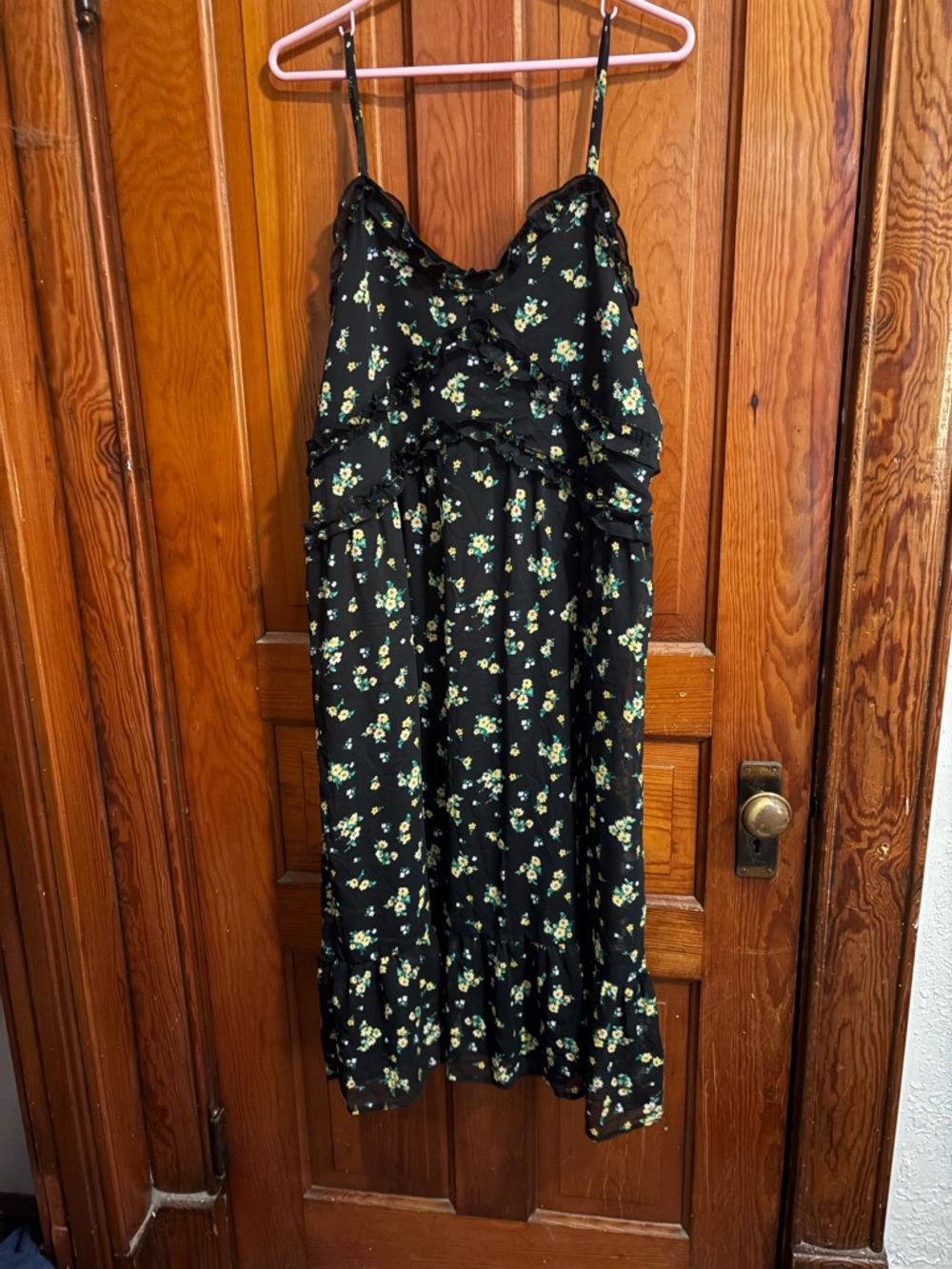 No Boundaries Black Midi Dress with Yellow Floral Print